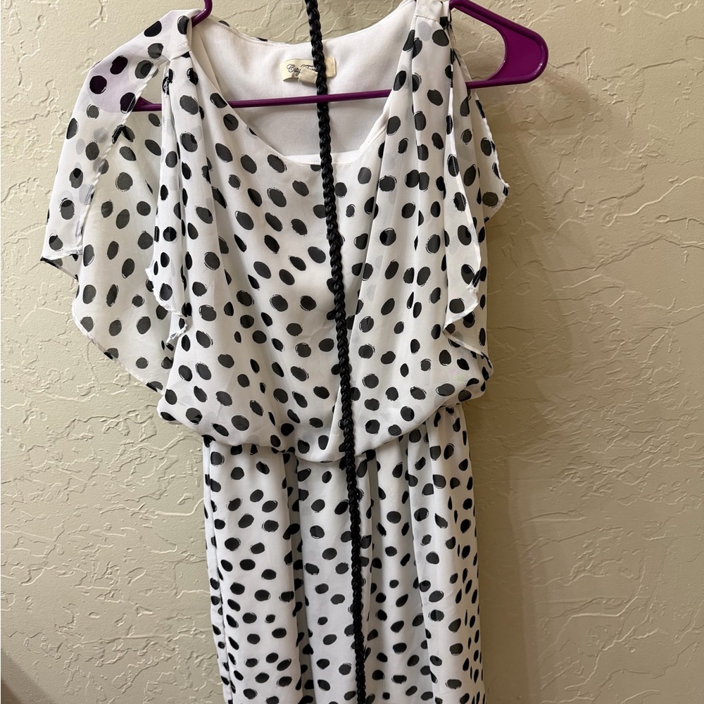 Polka Dot Midi Dress in White and Black